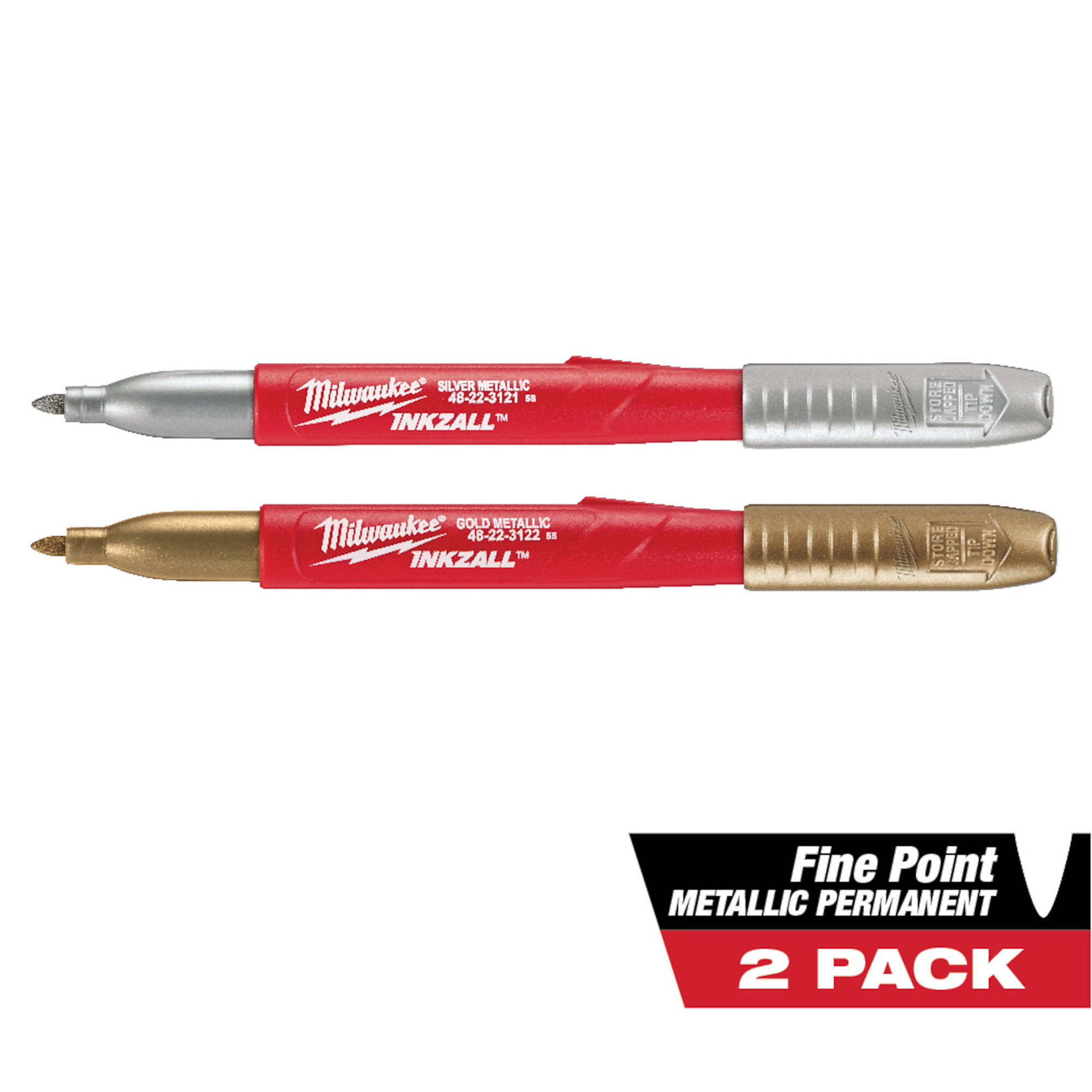 Milwaukee INKZALL Fine Point Markers, 2-Pk., Silver/Gold, Model# 48-22-3123